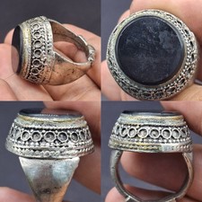 Anello unico antico romano placcato argento pietra onice intaglio
