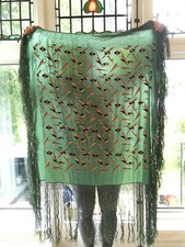 Antico scialle pianoforte vintage anni 20 ricamato art decò 