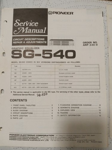 Pioneer 505 540 sg 550 - sg-540, sg-550