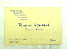 VECCHIO BIGLIETTO MADAME VANNINI GENOVA SARTA MODA 1930 BIANCHERIA INTIMA