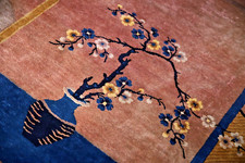 Tappeto Cinese 340 x 280 cm originale blu beige giallo annodato mano ristaurato