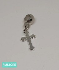 Charm Ciondolo Per Bracciale in Acciaio Tono Argento Silver Croce Rosario