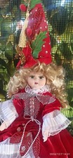 Bambola intera porcellana FATA abito rosso Portafortuna Natale idea regalo