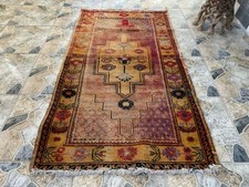 Tappeto turco vintage 3x6 piedi, motivo geometrico, tappeto tribale orientale rosso blu