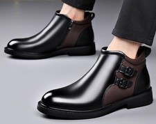 Stivaletti uomo moda cerniera retrò pelle business fibbia scarpe invernali