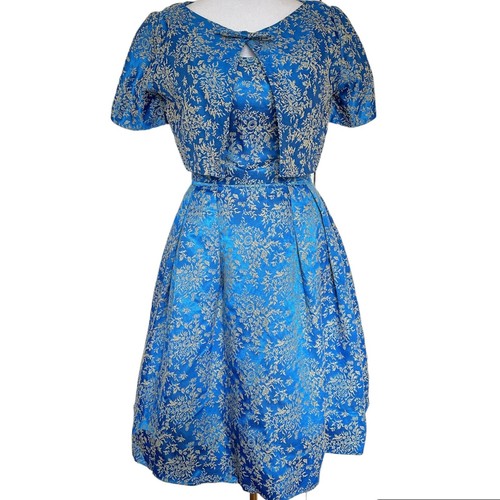 Abito vintage blu broccato - abito,