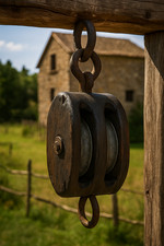 Carrucola in legno e metallo