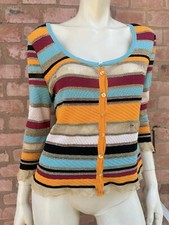 MOSCHINO Cheap & Chic Knit Top Cardigan Cotton Glitter Striped Crochet SZ IT46 L