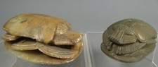 Lot of 2 Egypt Egyptian STYLE Scarabs Stone & Brass Decorated with Hieroglyphics