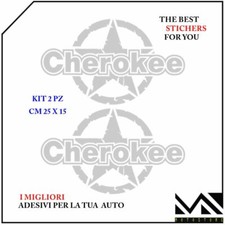 2 ADESIVI cm 25 STELLA stickers SCRITTA JEEP CHEROKEE FUORISTRADA COLORE ARGENTO