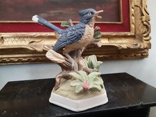 1960 CERAMICA PORCELLANA BISQUIT UCCELLINO SUL RAMO E FIORI  STATUINA FIGURINE