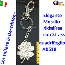 Portachiavi regalo Quadrifoglio Strass Anello Moschettone AB518