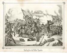 Stampa antica originale Battaglia di Villa Spada Roma Lazio Italy