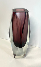 VASO VINTAGE VETRO MURANO SOMMERSO Flavio Poli SFACCETTATO TRASPARENTE VIOLA '50