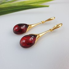 Orecchini ambra rossa placcati