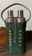 FIASCHETTA DOPPIA PER WHISKY E WODKA VINTAGE IN CUOIO