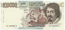100000 LIRE BANCA D'ITALIA CARAVAGGIO I TIPO LETTERA C 01/12/1986 qFDS