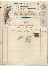 Fattura  "Farmacia Centrale già MACERATINI"  G.B. ORSINI  FANO 1901