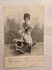 Cartolina Foto Bimbo Cavallo Dondolo Trombetta Fiori 1905 ZA1277 ^