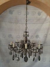 Lampadario in ottone 8 bracci e gocce di cristallo  anni 60/70 - vintage