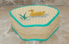 SCATOLA IN PAGLIA CONTENITORE CUCITO AGO FILO COSMETICI BAGNO ARMADIO SOGGIORNO