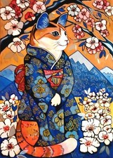 Quadro acrilico kimono gatto
