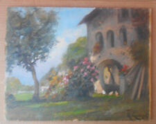 QUADRO DIPINTO AD OLIO SU TAVOLA FIRMATO M. GACHET PAESAGGIO CON CASOLARE AIA 