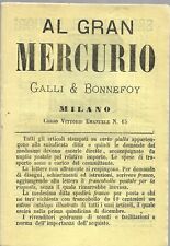 Al Gran Mercurio Galli & Bonnefoy -Catalogo Milano 1870 Zangola Caffè Cioccolato