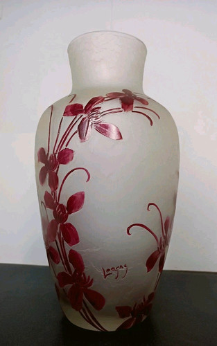 Ancien vase verre signé - ancien, en
