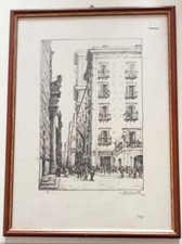 Incisione all’acquaforte Napoli Piazza del Gesù di A. Carminati 1924 con cornice