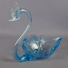 Centrotavola Scultura Vetro Murano Cigno Azzurro Esposizione Vintage XX Sec.