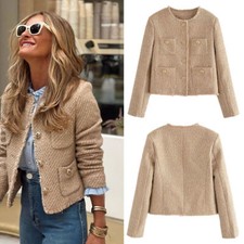 Women Khaki Pocket Tweed