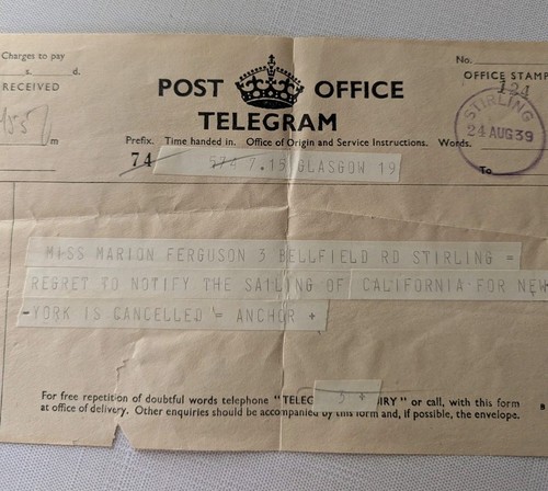 Telegram wwii hms - wwii, california