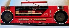 SANYO M-W19K RADIO STEREO DOUBLE CASSETTE RECORDER RED RARE FULLY WORKING