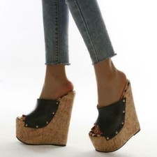 Scarpe donna estive rivetto zeppa tacco alto plateau sandali punta aperta festa sexy 