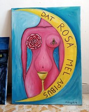 Dipinto ad Acrilico intitolato "Dat Rosa Mel Apibus", 50x70