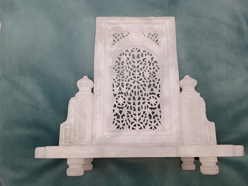 Vtg white marble buddha pooja - marble,