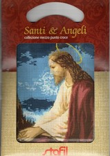 KIT STAFIL SANTI E ANGELI " GESU' IN PREGHIERA " TELA MEZZO PUNTO STAMPATA+FILI