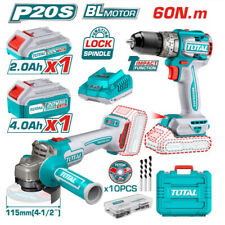 AVVITATORE A PERCUSSIONE 60Nm+SMERIGLIATRICE ANGOLARE 115mm 20V+2 BATTERIE TOTAL