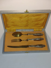 Solingen - Set posate dolce dessert - Lame dorate e manici in argento 800