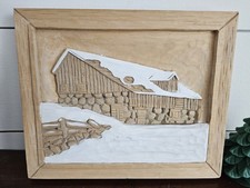 Capanna di tronchi innevati vintage legno massello arte da parete unica intagliata in un unico pezzo