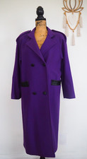 Beau Brem Cappotto Auto Lungo Trench Doppiopetto Viola Misto Lana Indaco 12 P