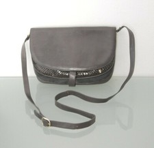 Borsa tracolla vintage in pelle grigia e rettile