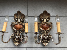 Applique stile barocco antico in legno e metallo dorato a a due luci