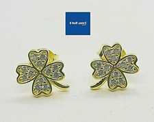 Orecchini Donna in Argento 925 oro quadrifoglio con zirconi bianchi