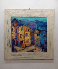 Quadro Dipinto Paesaggio di montagna Rustici Tecnica Mista CM40X40 