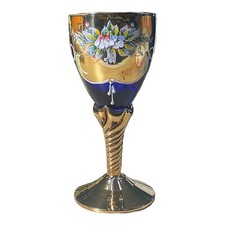 Bicchiere Calice vetro di Murano Blu Oro con lavorazione artigianale tre fuochi