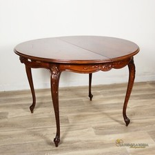 TAVOLO ANTICO ALLUNGABILE IN LEGNO ROTONDO DA PRANZO CON PROLUNGA INTAGLIATO