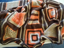 Coperta all'uncinetto fatta a mano marrone/albico/beige 180 cm x 160 cm lana