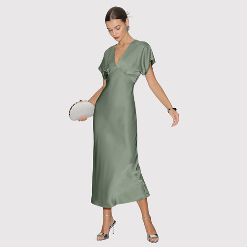 Zara maxi abito verde raso - maxi,